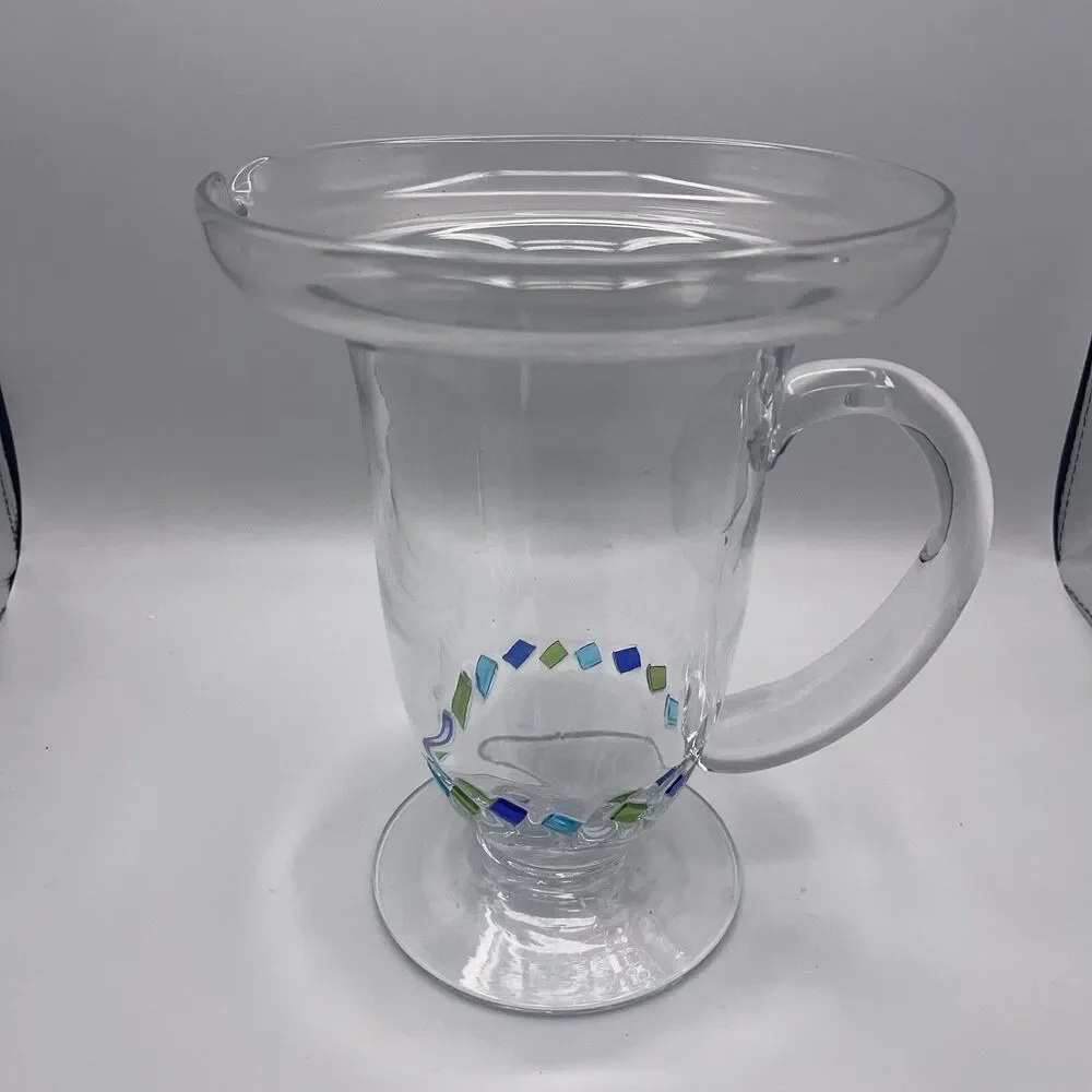 Recycled Glass Margarita Pitcher Blue Green Handmade With Handle Confetti